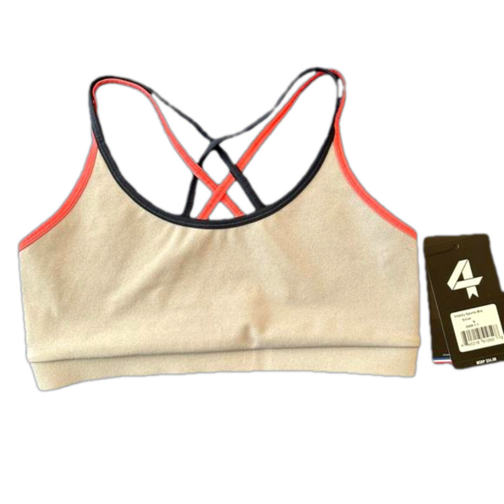 Four Laps Women’s Cream Colored Sports Bra w/ Multi Colored Border, Size Small
